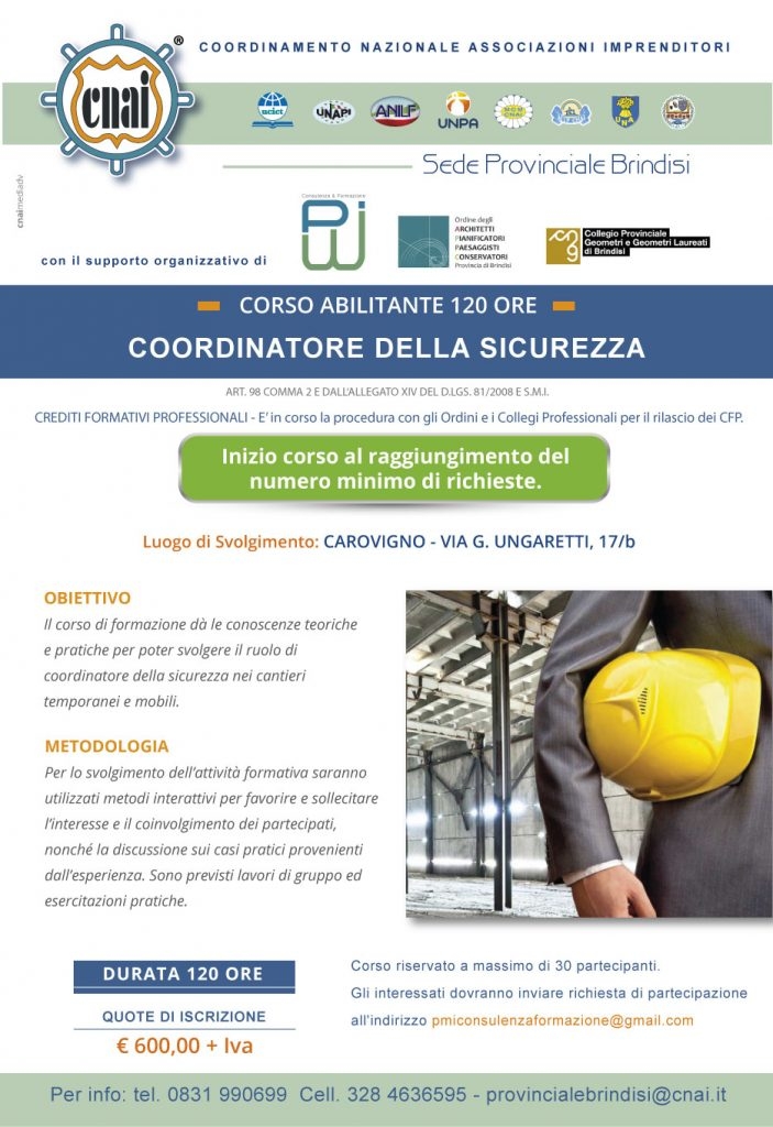 Corso abilitante per coordinatori della Sicurezza di 120 ore